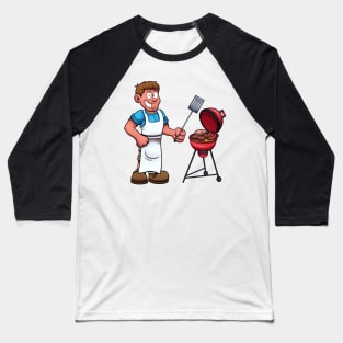 Man Preparing Meat On Barbecue Baseball T-Shirt